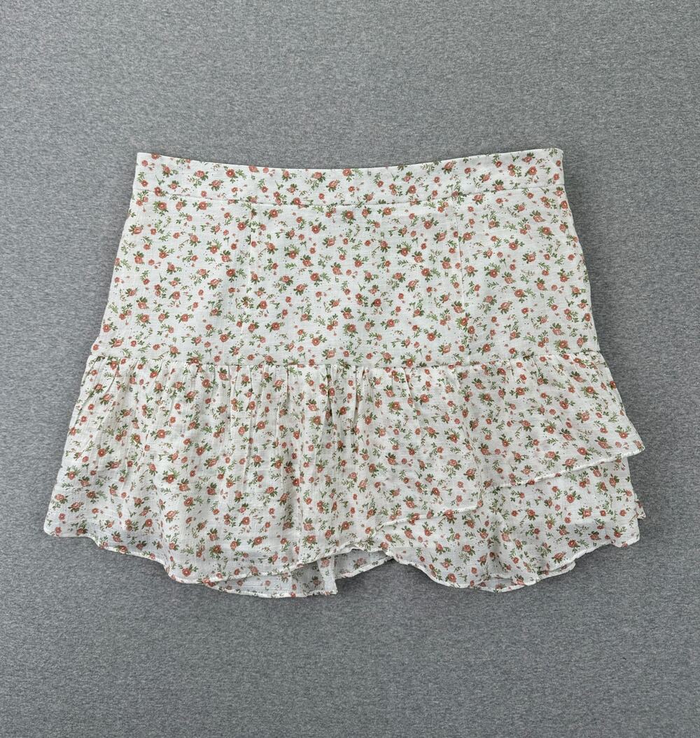 1.STATE Skirt Size 14 White Pink Floral Tiered Mini Coquette Romantic Fairycore